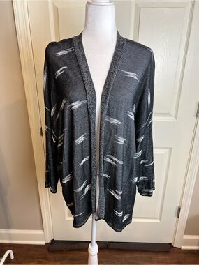 Eileen Fisher Open-Front Black & White Tencel Knit Cardigan Sweater XL